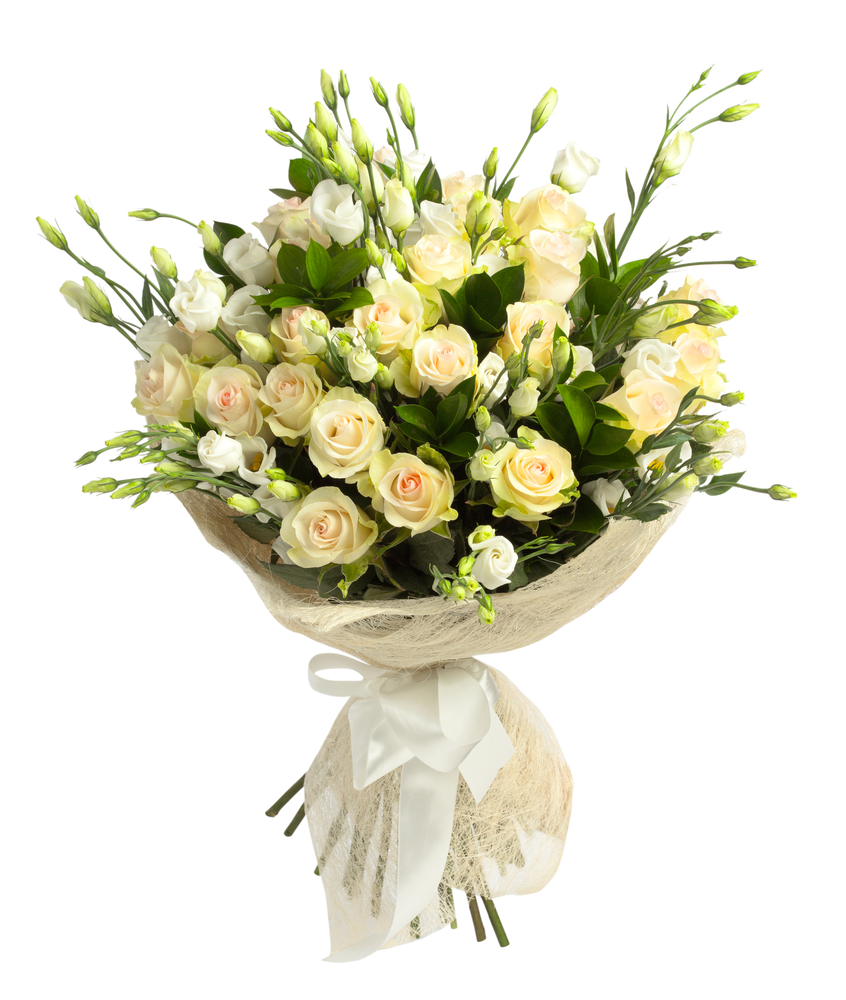 25 White Roses Hand Bunch - Marigold