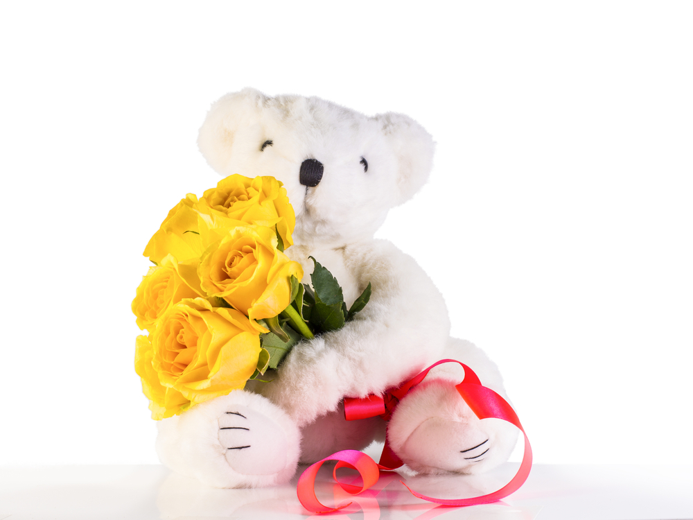 6 inches Teddy with 6 Yellow Roses